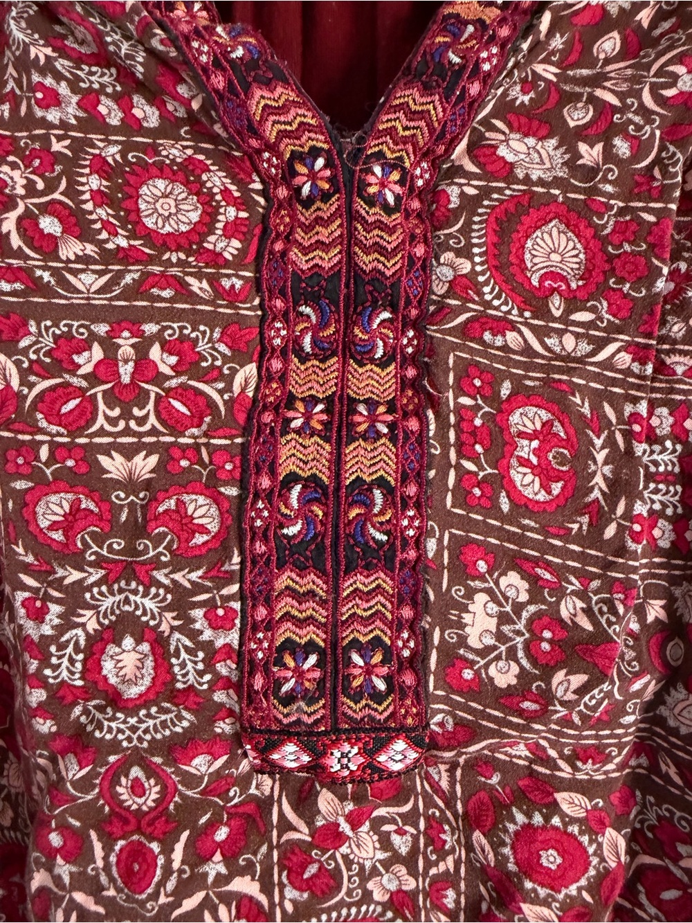 Red Printed Long-Sleeve Boho Peasant Blouse - Picture 3 of 6